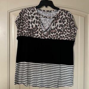 Cheetah, black and striped T-shirt